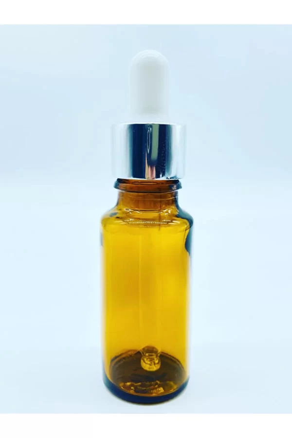 20ml Cam Amber Şişe Gümüş Kapak Top Uç Cam Damlalıklı (10 Adet)